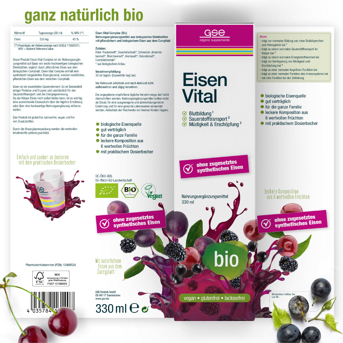 glutenfreien Symbolen und pflanzlichem Eisen.